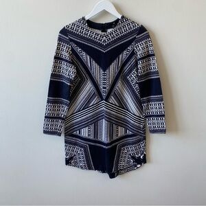 H&M Navy Blue and White Geometric Patterned Dress Size Small 100% Cotton